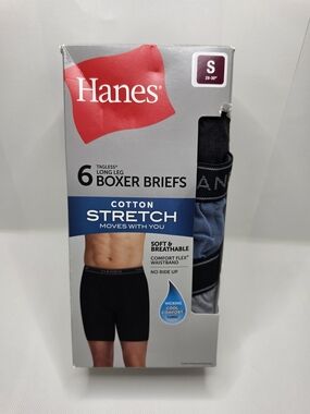 Hanes Cotton Stretch Boxer Briefs - Black & Blue (6-Pack)